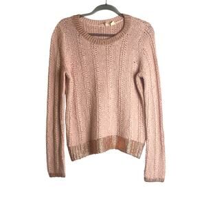 Moth Anthropologie Chunky Cotton Wool Sweater Size S Pink Rose Gold Holiday